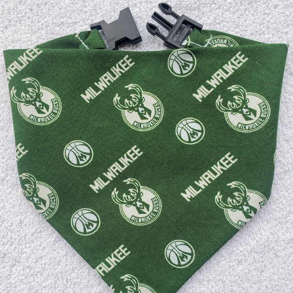 Buckle Dog Bandana Dog Pet Cat Bandanna MILWAUKEE BUCKS basketball nba Print Handmade to Order + Personalize Name or Text