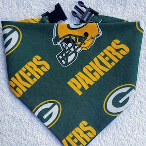 Buckle Dog Bandana Dog Pet Cat Bandanna GREEN BAY PACKERS Football nfl Print Handmade to Order + Personalize Name or Text