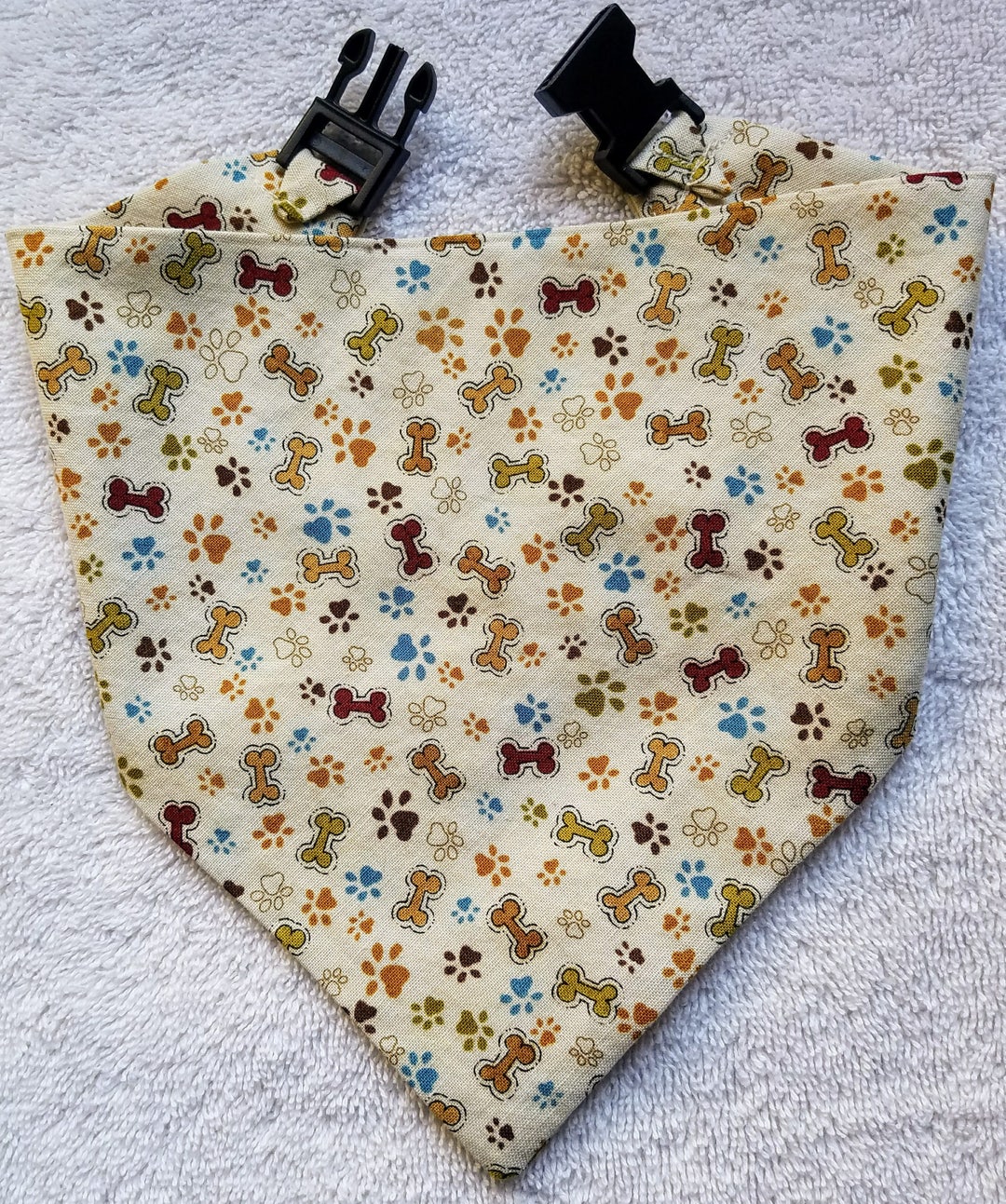 Buckle Dog Bandana Dog Pet Cat Bandanna Cream Paws & Bones Handmade to