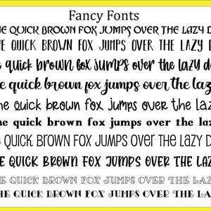 May include: A collection of 10 different font styles for the phrase "The quick brown fox jumps over the lazy dog". Each font is labeled with a number from F1 to F10.