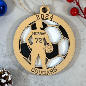 Personalized Soccer Ornament, Custom Soccer Player Ornament, Personalized Soccer Team Ornament, Wood Soccer Player Ornament, Female Soccer