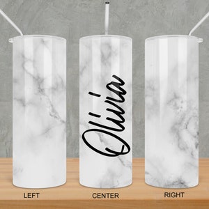 Personalized Marble Tumbler: Insulated Stainless Steel Skinny Tumbler with Straw