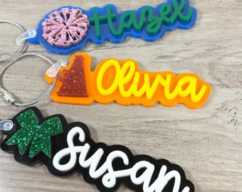 Personalized Cheer Bow Bag Tag | Cheerleading Keychain | Name Cheer Tag | Team Gift | Acrylic Cheer Bag Tag | Cheer  Keychain | Pom Pom Tag