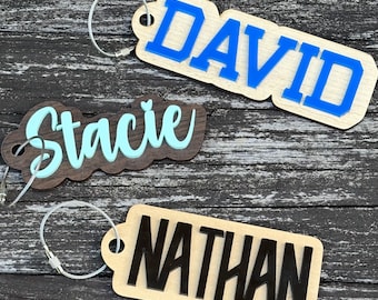 Personalized Acrylic or Wood Name Keychain: Custom Backpack Tag
