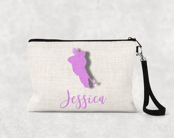 Personalized Ice Hockey Zipper Pouch | Faux Burlap Linen Bag