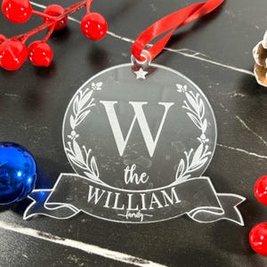 Personalized Name Ornament, Clear Acrylic, Initial Ornament, Gift for the Couple, Family Ornament, Laser Ornament, Engraved Ornament