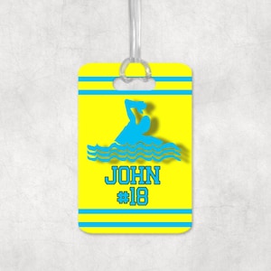 Personalized Swim Bag Tag, Swim Name Keychain, Swim Team Gift, Swimmer Gift, Personalized Swim Team Keychain, Sports Bag Tags, Swim Meet