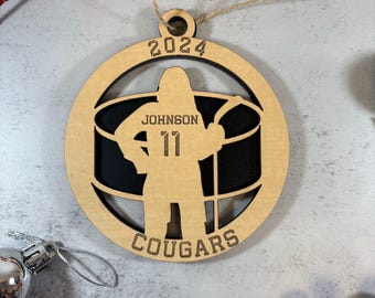 Personalized Ice Hockey Ornament, Custom Name Hockey Ornament,Female Hockey Player, Custom Ice Hockey Ornament, Sports Team Gift, Coach Gift