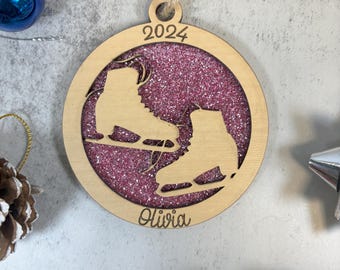 Personalisierte Eislauf-Dekoration | Lasergeschnittenes Holz oder Acryl