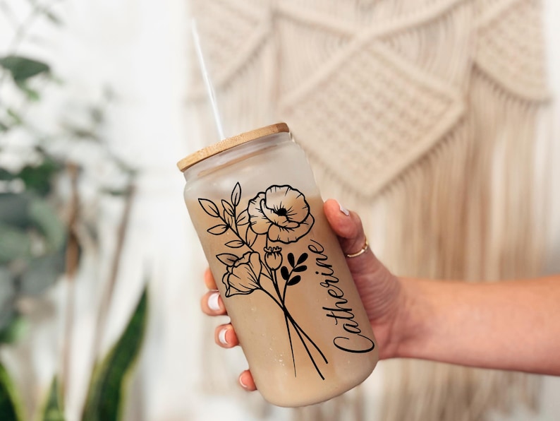 BeNiralu Birth Flower Glass Tumbler