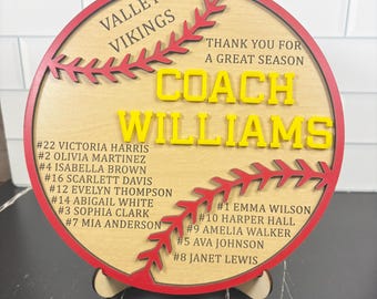 Placa grabada personalizada para entrenador de sóftbol: regalo de agradecimiento personalizado, agradecimiento de fin de temporada para entrenador de béisbol o sóftbol, sóftbol