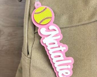 Personalized Acrylic Sports Keychain: Custom softball Bag Tag