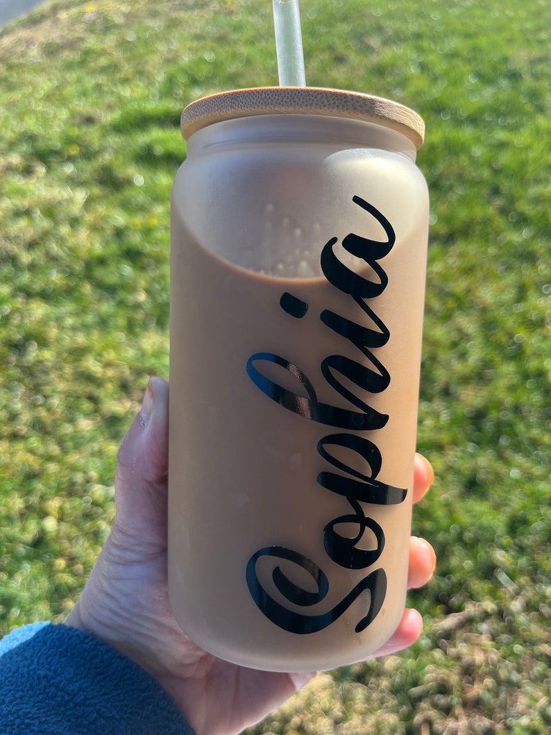 Personalized Iced Coffee Cup, Custom Glass with Lid and Straw, Glass Cup with Name, 16oz Glass Cup, Personalized Cup,Glass Tumbler with Name image 4