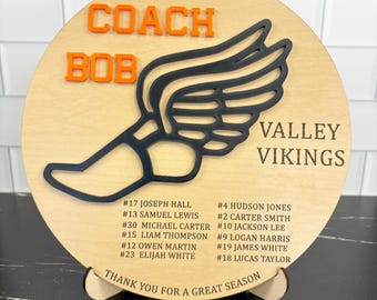 Personalisierte Leichtathletik-Trainer-Geschenkplakette - Benutzerdefiniertes Holz- und Acryldesign mit eingravierten Teamnamen, Cross Country oder Track Coach Award