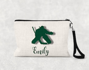 Personalized Ice Hockey Goalie Zipper Pouch: Faux Burlap Linen