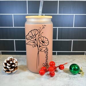 Personalized Birth Flower Coffee Cup With Name ,Personalized Birth Flower Tumbler, Bridesmaid Proposal, Gifts for Her, Glass Mugs
