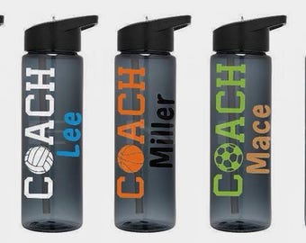 Personalized Coach Water Bottle: 24 oz Tritan Plastic, Team Colors