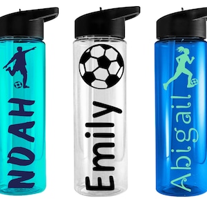 Personalized Custom Soccer Ball Aluminum White Finish 20-Ounce 600ML Sport  Water Bottle, 2 Lids, Customizable (Black)