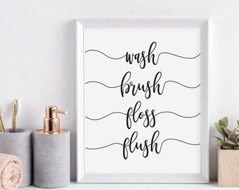 wash brush floss flush washroom wall art brush your teeth bathroom rules wash your hands bathroom wall decor kids bathroom decor - Kids Bathroom Decor wash brush floss flush washroom wall art brush your teeth bathroom rules wash your hands bathroom wall decor kids bathroom decor - Kids Bathroom Decor