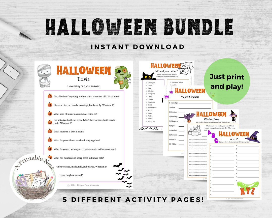 Scramble Riddle Halloween Party Games Printable Bundle: Word Scramble, Riddles, & More ...