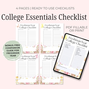 Freshman College Checklist Printable | Fillable Dorm Essentials List | College Packing Guide PDF