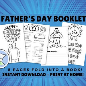 Afdrukbaar Vaderdag – boekje Alles over mijn vader | DIY knutsel- en aandenkencadeau van kinderen | Direct downloaden | Leuke kleurplaten voor papa