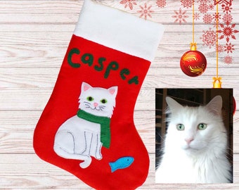 Custom Christmas stocking for pet, Handmade dog cat Xmas stocking, Personalized embroidered pet stocking