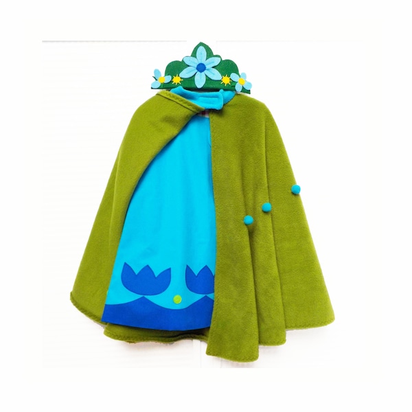 Tenue de trolls Poppy pour fête d'anniversaire, bandeau cape robe princesse Poppy, costume d'Halloween