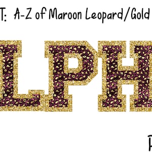 Kastanienbrauner Leopard, Gold, Varsity, Alpha, Doodle Letters, Großbuchstaben, Sublimation, digitaler Download, Varsity
