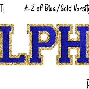 Blue, Gold, Varsity, Alpha, Doodle Letters, Uppercase, Sublimation, Digital Download, Varsity
