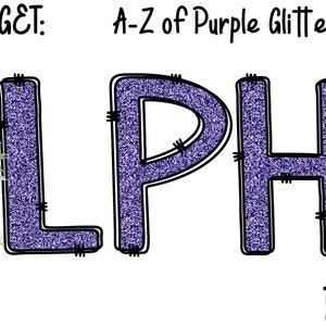 Purple Glitter Alpha, Doodle Letters, Uppercase, Sublimation, Digital Download, Glitter