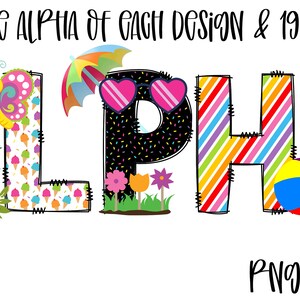 Summertime Alpha & Clipart, Doodle Letters, Uppercase, Sublimation, Digital Download, Summer
