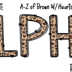 Brown W/Hearts, Alpha, Doodle Letters, Uppercase, Sublimation, Digital Download