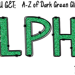 Dark Green Glitter Alpha, Doodle Letters, Uppercase, Sublimation, Digital Download, Glitter