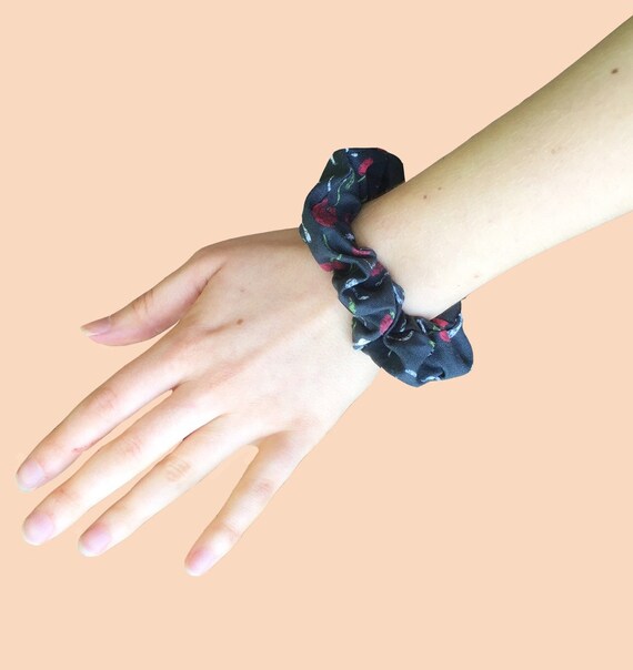 Cotton Spermie Cherry Scrunchie Black Hair Tie Etsy