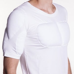 White 1/2 Sleeve Padded Undershirt. T Shirt with muscles. Fake muscles T shirt image 1