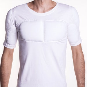 White 1/2 Sleeve Padded Undershirt. T Shirt With Muscles. Fake Muscles ...