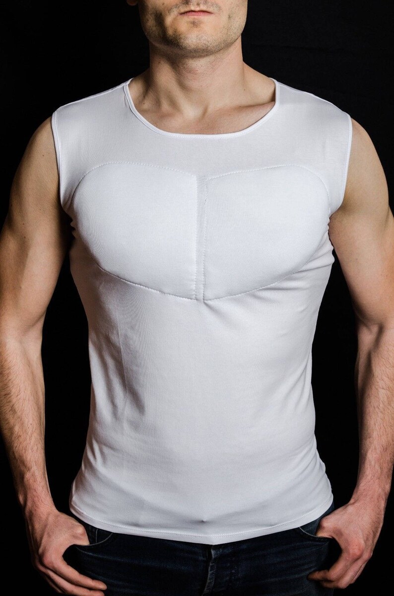 White Sleeveless Padded Undershirt. T Shirt with muscles. Fake | Etsy