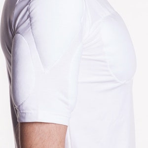 White 1/2 Sleeve Padded Undershirt. T Shirt with muscles. Fake muscles T shirt image 2