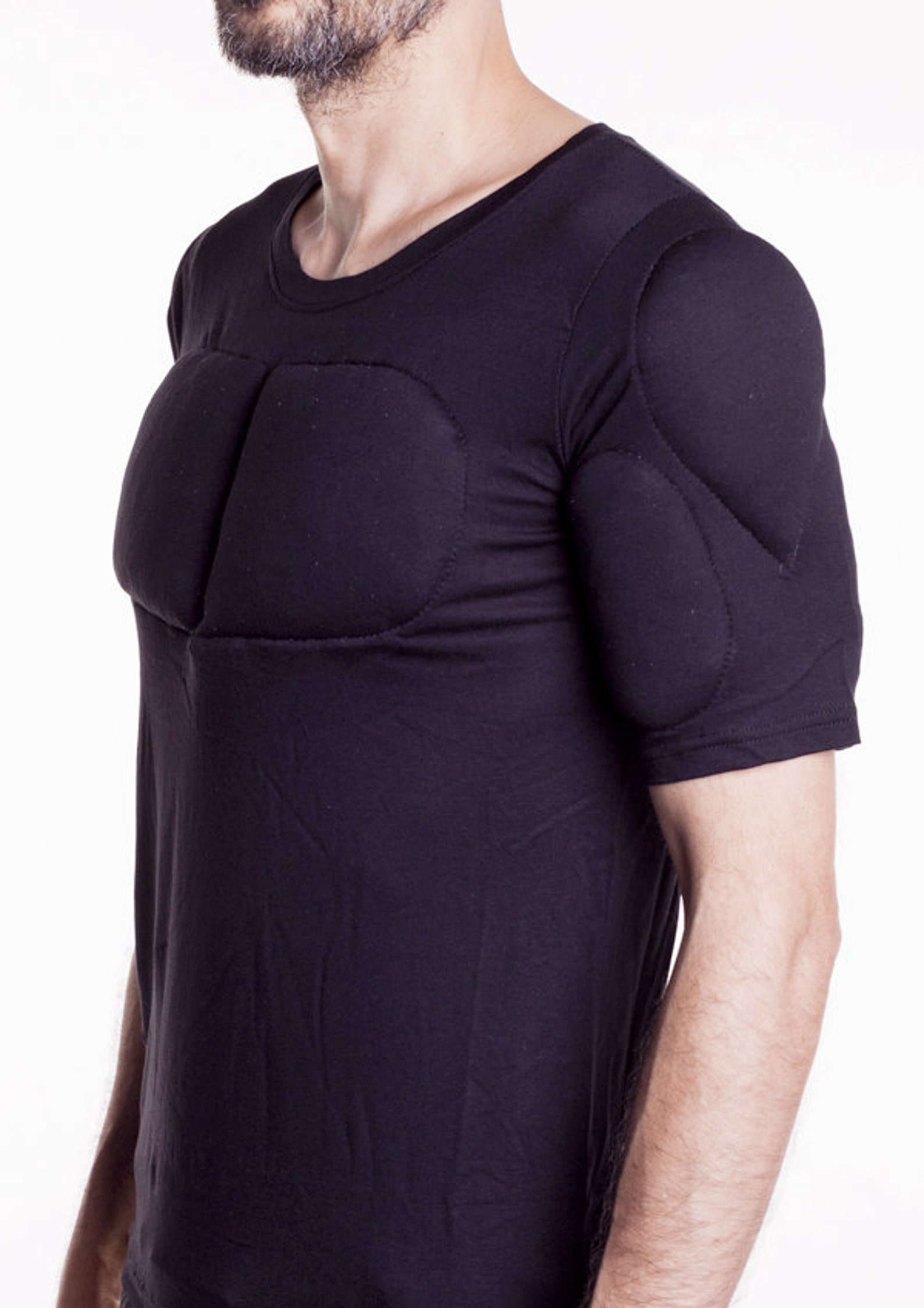 Black 1/2 Sleeve Padded Undershirt. T Shirt With Muscles. Fake Etsy