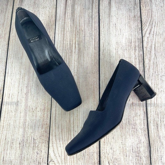 Vintage Stuart Weitzman Navy Blue Square Toe Heels Size 5M 