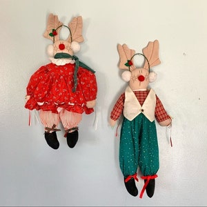 Vintage Handmade Christmas Hanging Fabric Reindeer