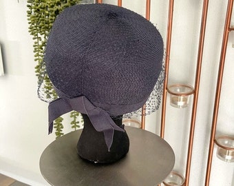 Vintage Cloche Hat Navy Blue Straw With Mesh - Etsy Canada display picture 1