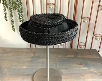 Sombrero bretón de paja negro vintage