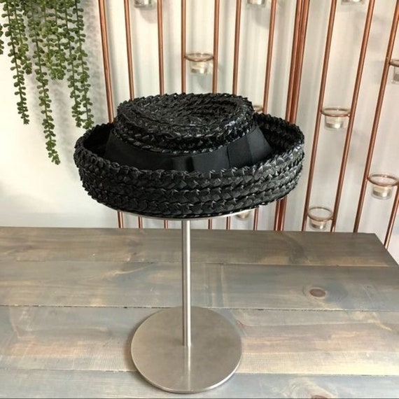 Vintage Black Straw Breton Hat Modified Breton Style Black Fine Straw Ladies Hat Vintage | eBay main image 2