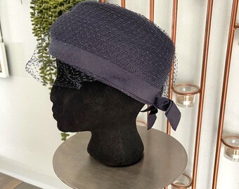 Vintage Cloche Hat Navy Blue Straw With Mesh - Etsy Canada display picture 3