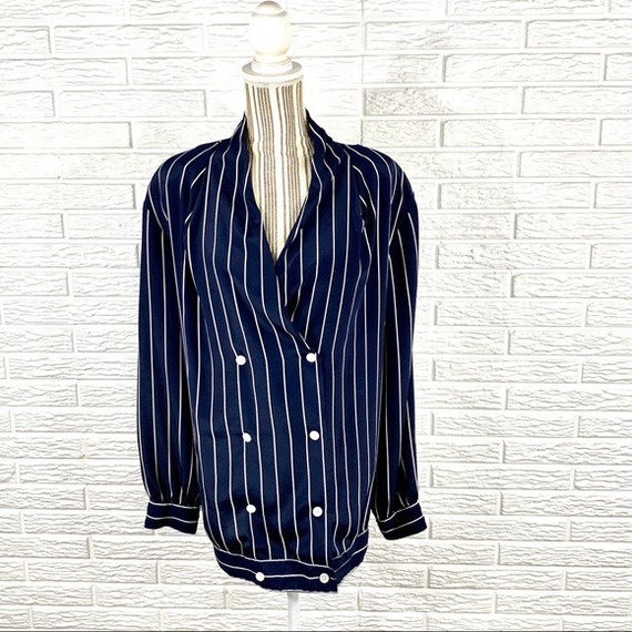 Vintage La Chine Plus by Galinda Wang Striped Shirt Plus Size 24W