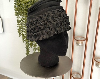 Vintage Union Made Cloche Hat Black Straw