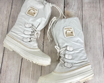 Vtg Sorel Snowlion Kaufman Canada Snow Boots Nylon Drawstring Snow Collar Size 8