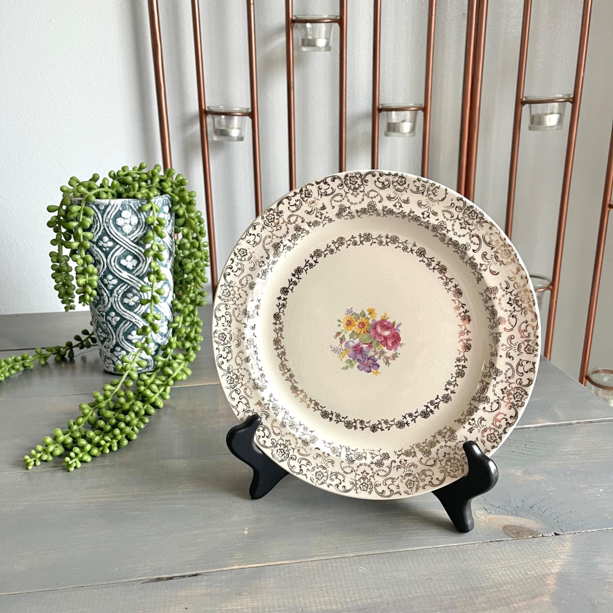 Vtg 40s French Saxon China Dinner Plate 22kt Gold Lace Filigree 42